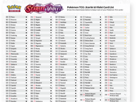 pokemon scarlet and violet card list value